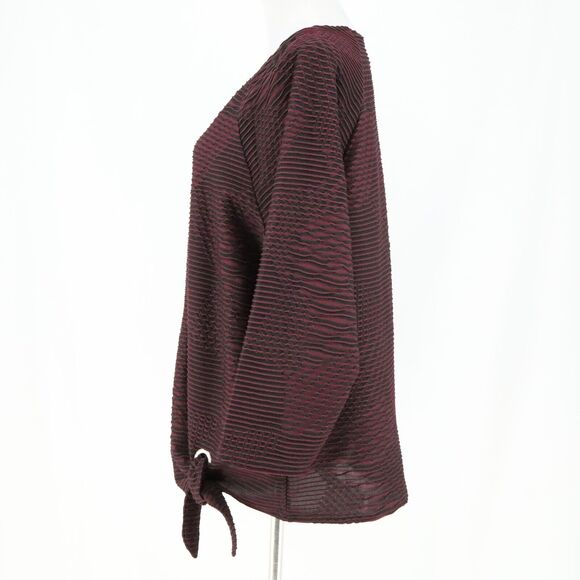 Chicos Easywear Top 2 Womens Large Burgundy Side Tie Crinkle Fabric Blouse - Picture 5 of 14